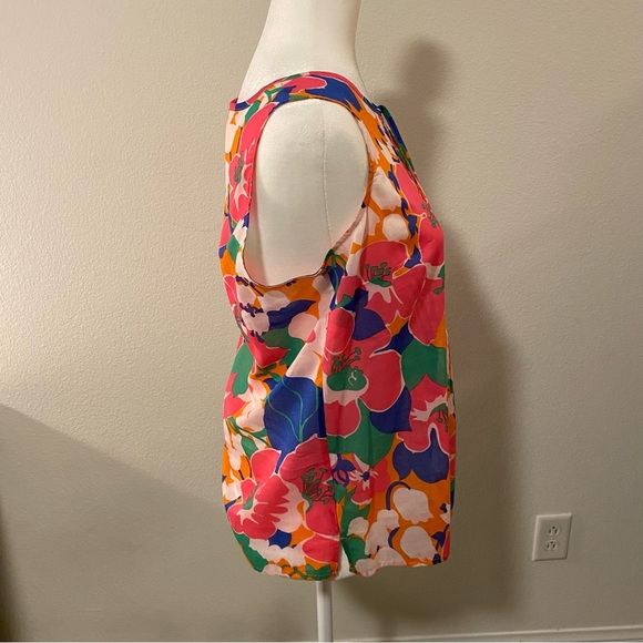 Talbots Floral Sleeveless Split Neck Cotton Blouse - Picture 4 of 9